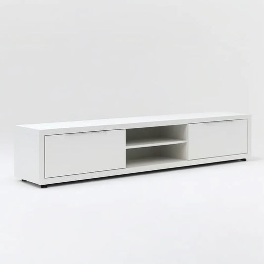 Biała szafka RTV z MDF 180 x 40 x 45 cm z czarnymi nóżkami