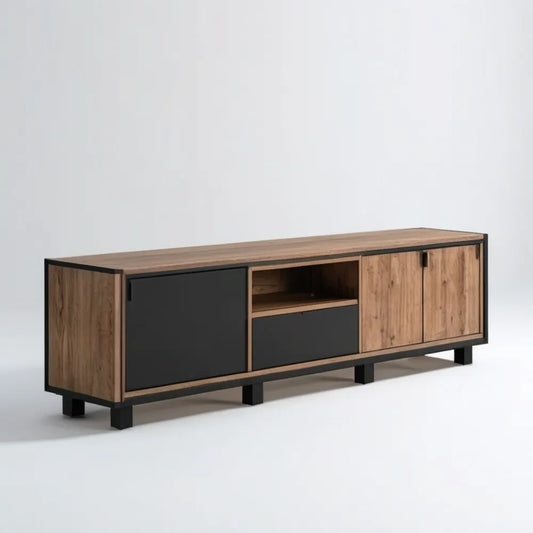 Szafka RTV industrialna Dąb Artisan/Czarny 180 x 40 x 55 cm
